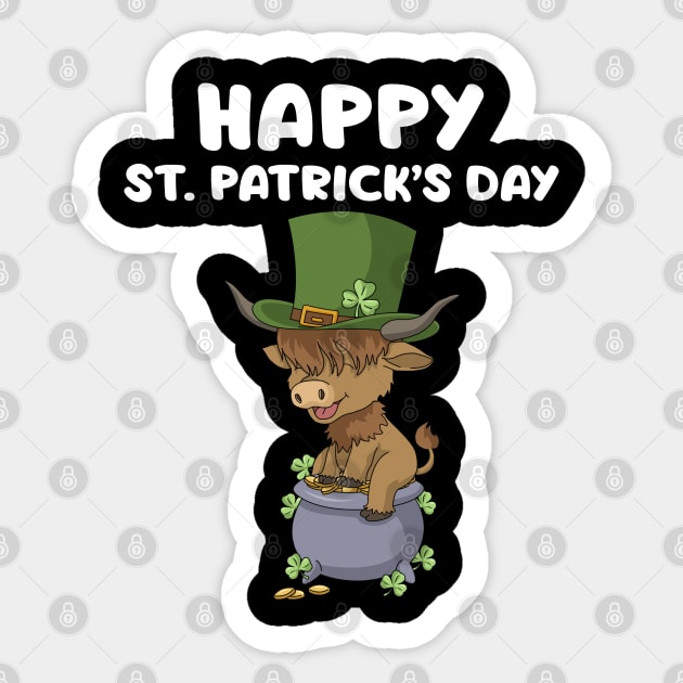 St. Patricks Day Gifts Shamrock Scottish Highland Cow Sticker by PomegranatePower